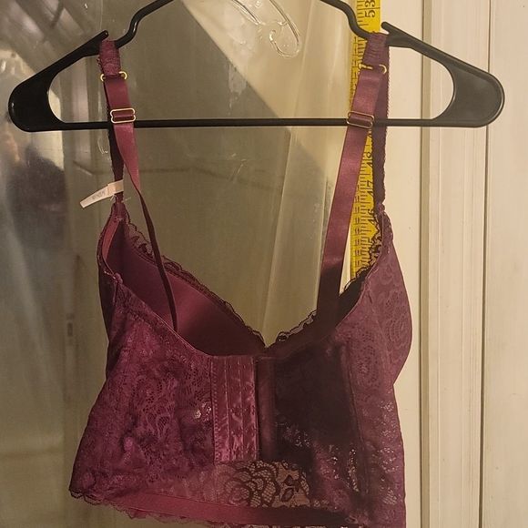 Daisey Fuentes Long Line Bra, PushUp UnderWire 38DD, Maroon, laced Floral - Picture 8 of 10